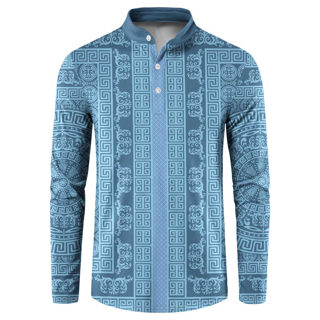 Greek Key Pattern Button Sweatshirt Ancient Meander Geometric Art