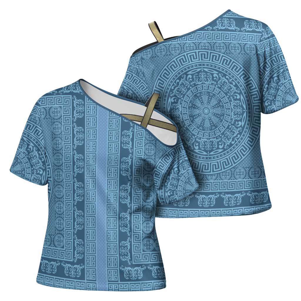 Greek Key Pattern Cross Shoulder Shirt Ancient Meander Geometric Art