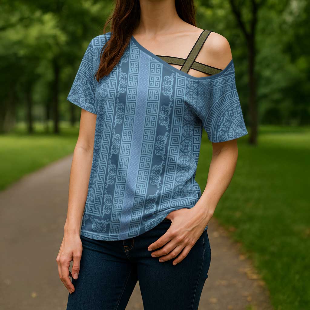 Greek Key Pattern Cross Shoulder Shirt Ancient Meander Geometric Art