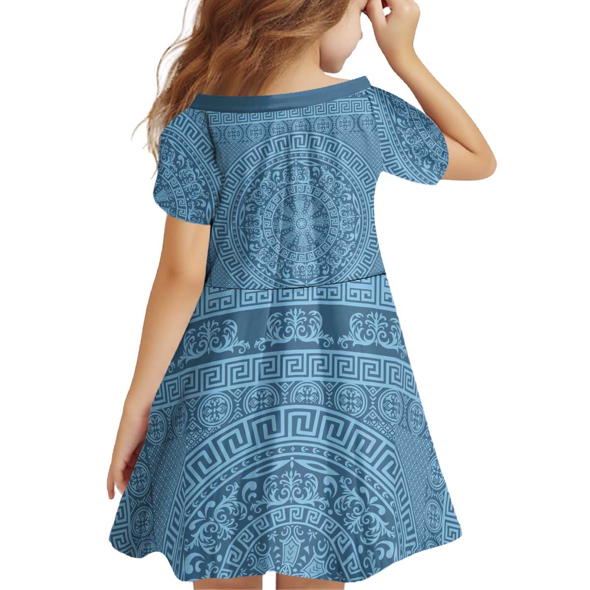 Greek Key Pattern Kid Short Sleeve Dress Ancient Meander Geometric Art