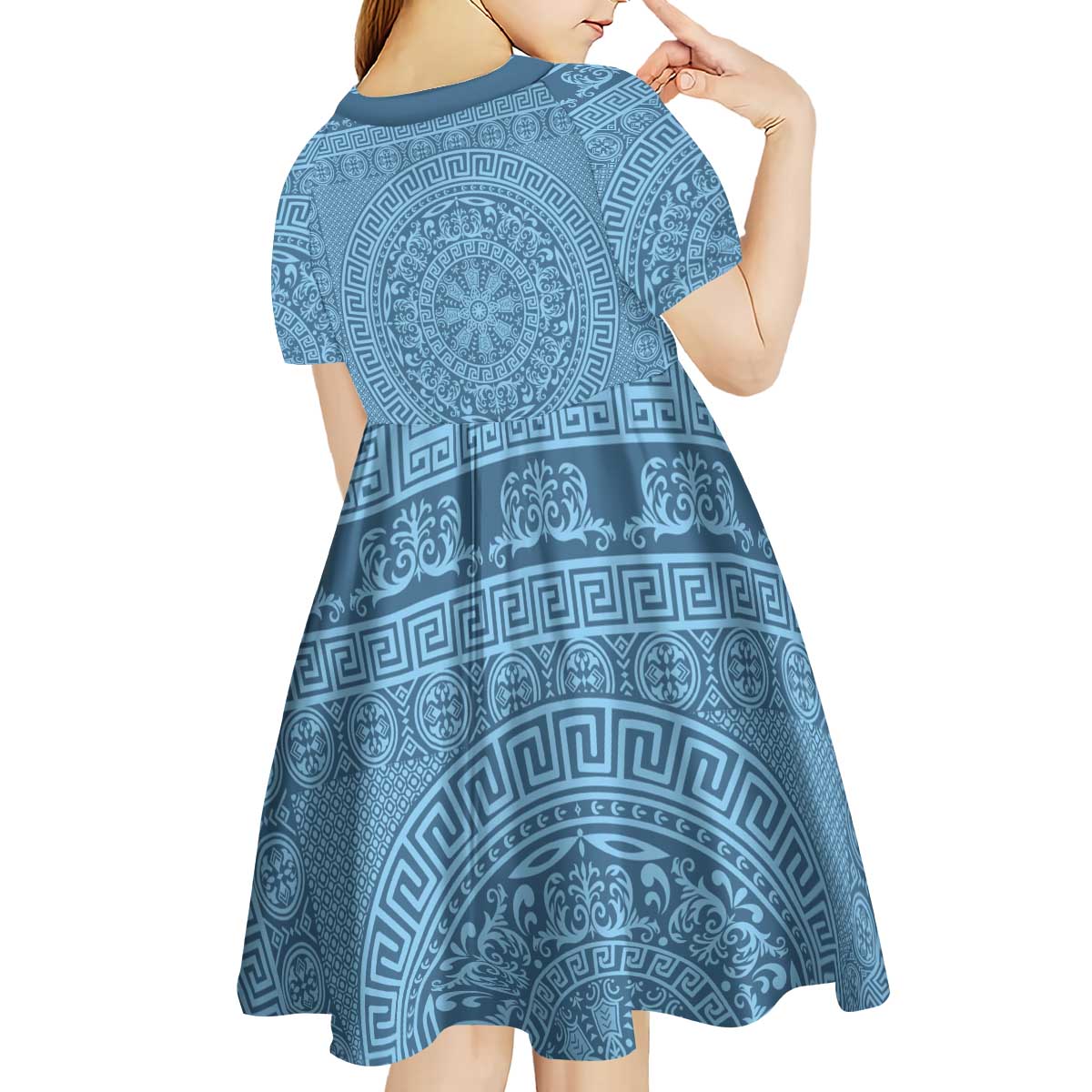 Greek Key Pattern Kid Short Sleeve Dress Ancient Meander Geometric Art