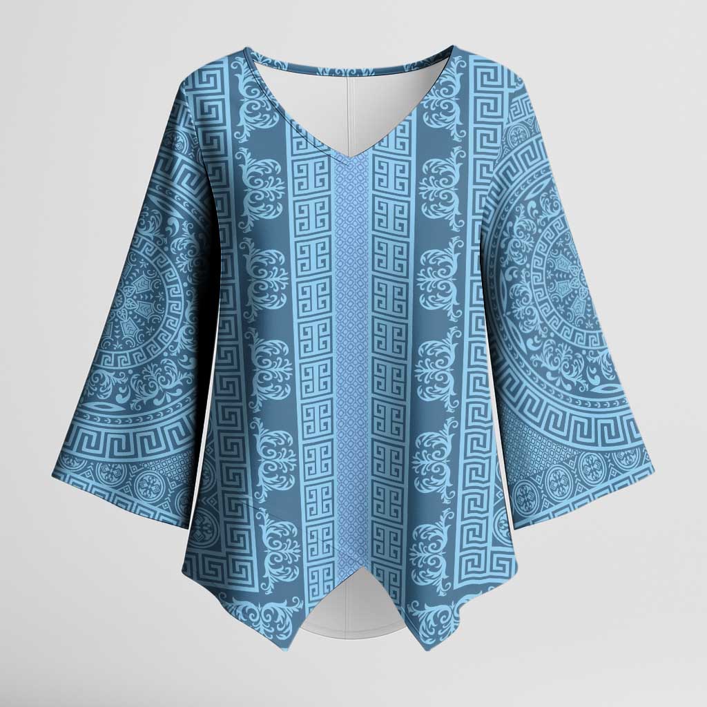 Greek Key Pattern Kimono Sleeve Blouse Ancient Meander Geometric Art