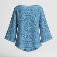 Greek Key Pattern Kimono Sleeve Blouse Ancient Meander Geometric Art