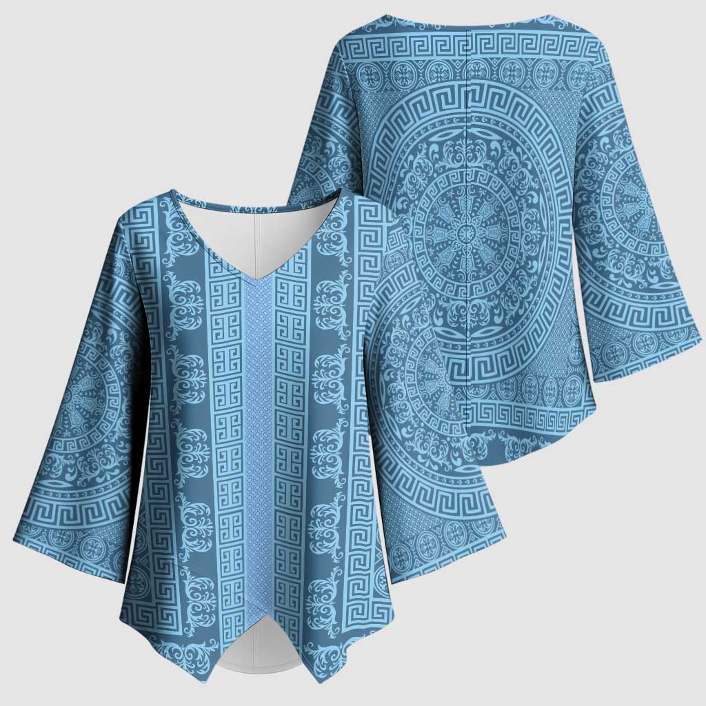 Greek Key Pattern Kimono Sleeve Blouse Ancient Meander Geometric Art