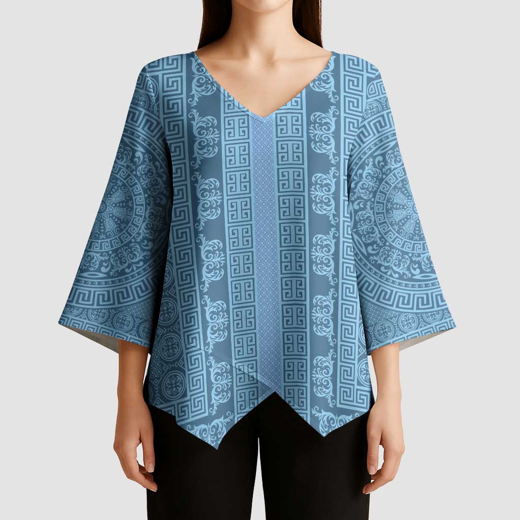 Greek Key Pattern Kimono Sleeve Blouse Ancient Meander Geometric Art