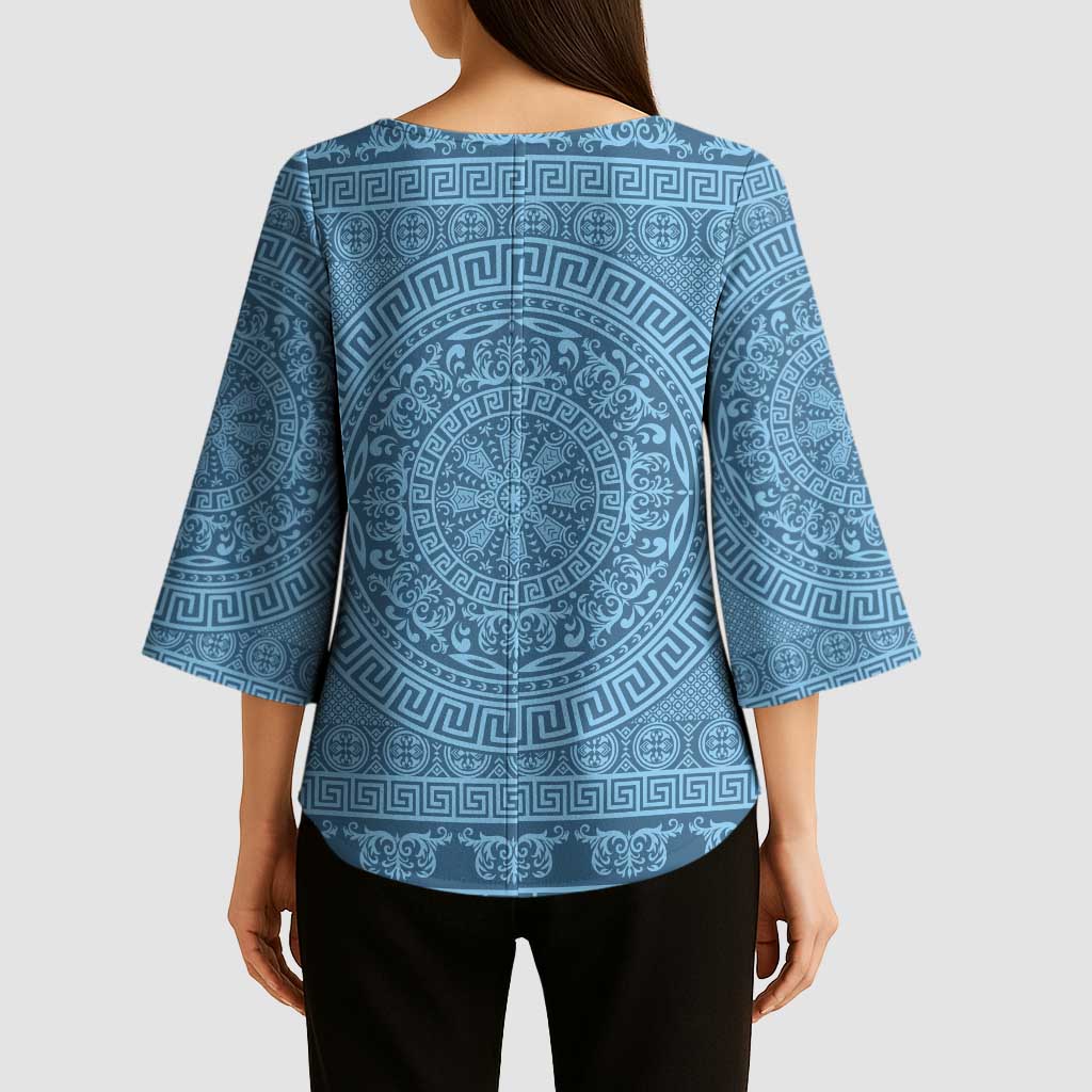Greek Key Pattern Kimono Sleeve Blouse Ancient Meander Geometric Art