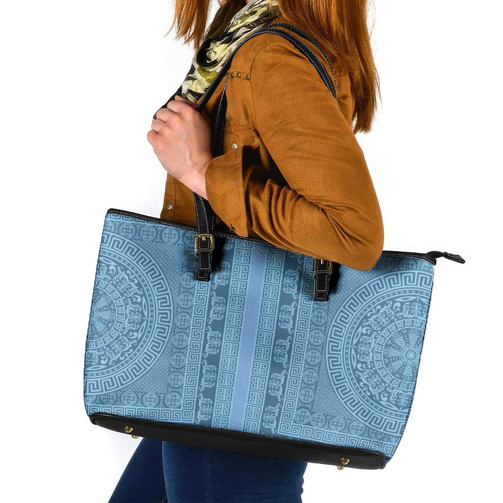 Greek Key Pattern Leather Tote Bag Ancient Meander Geometric Art