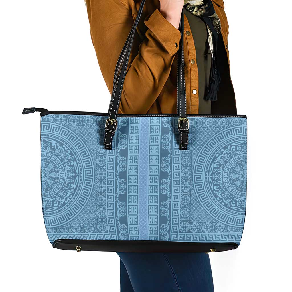 Greek Key Pattern Leather Tote Bag Ancient Meander Geometric Art