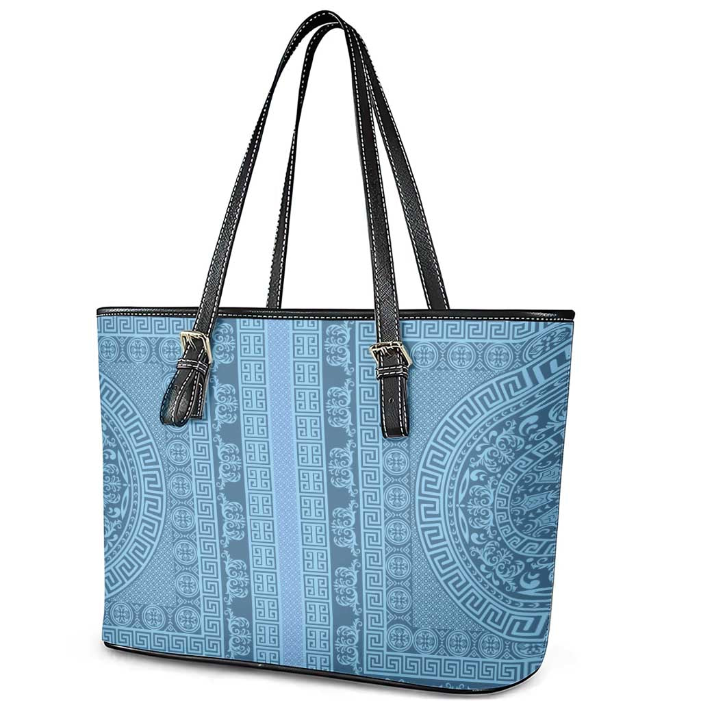 Greek Key Pattern Leather Tote Bag Ancient Meander Geometric Art
