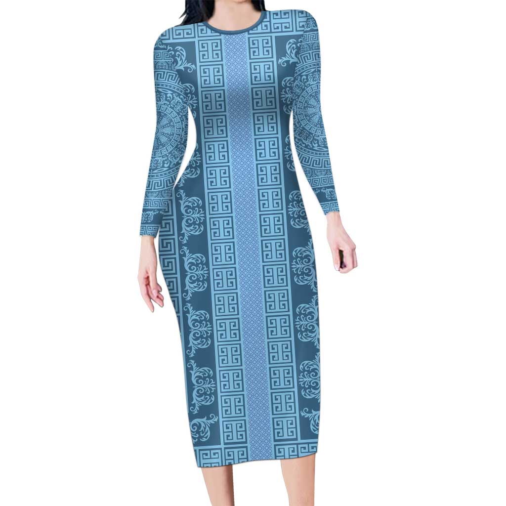 Greek Key Pattern Long Sleeve Bodycon Dress Ancient Meander Geometric Art