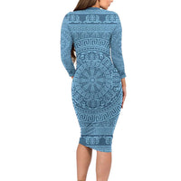 Greek Key Pattern Long Sleeve Bodycon Dress Ancient Meander Geometric Art