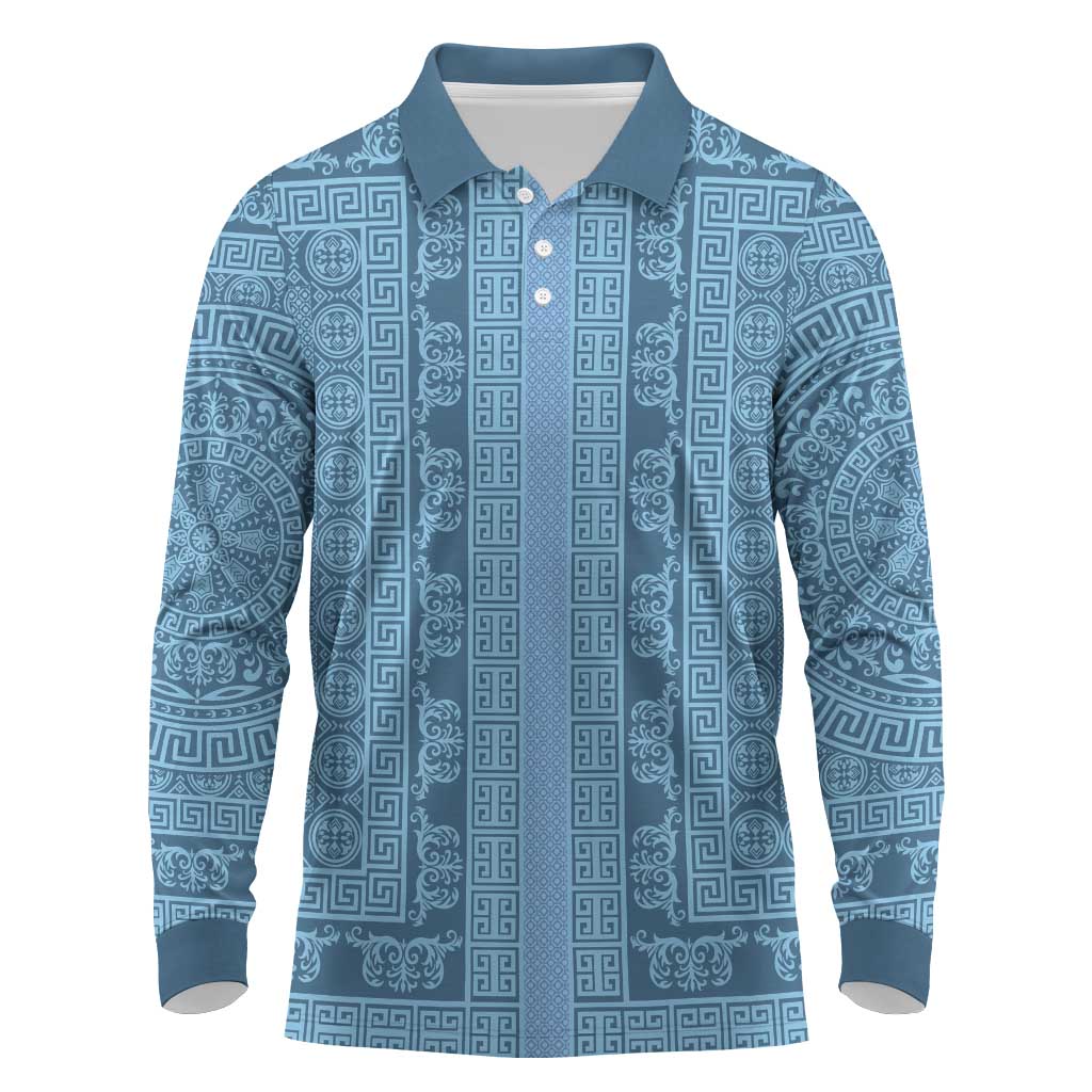 Greek Key Pattern Long Sleeve Polo Shirt Ancient Meander Geometric Art