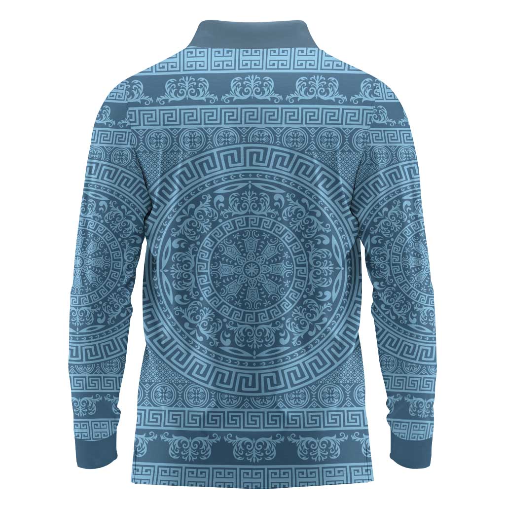 Greek Key Pattern Long Sleeve Polo Shirt Ancient Meander Geometric Art