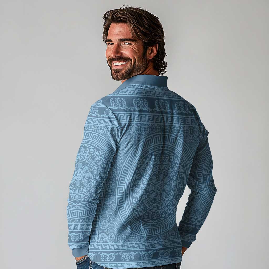 Greek Key Pattern Long Sleeve Polo Shirt Ancient Meander Geometric Art