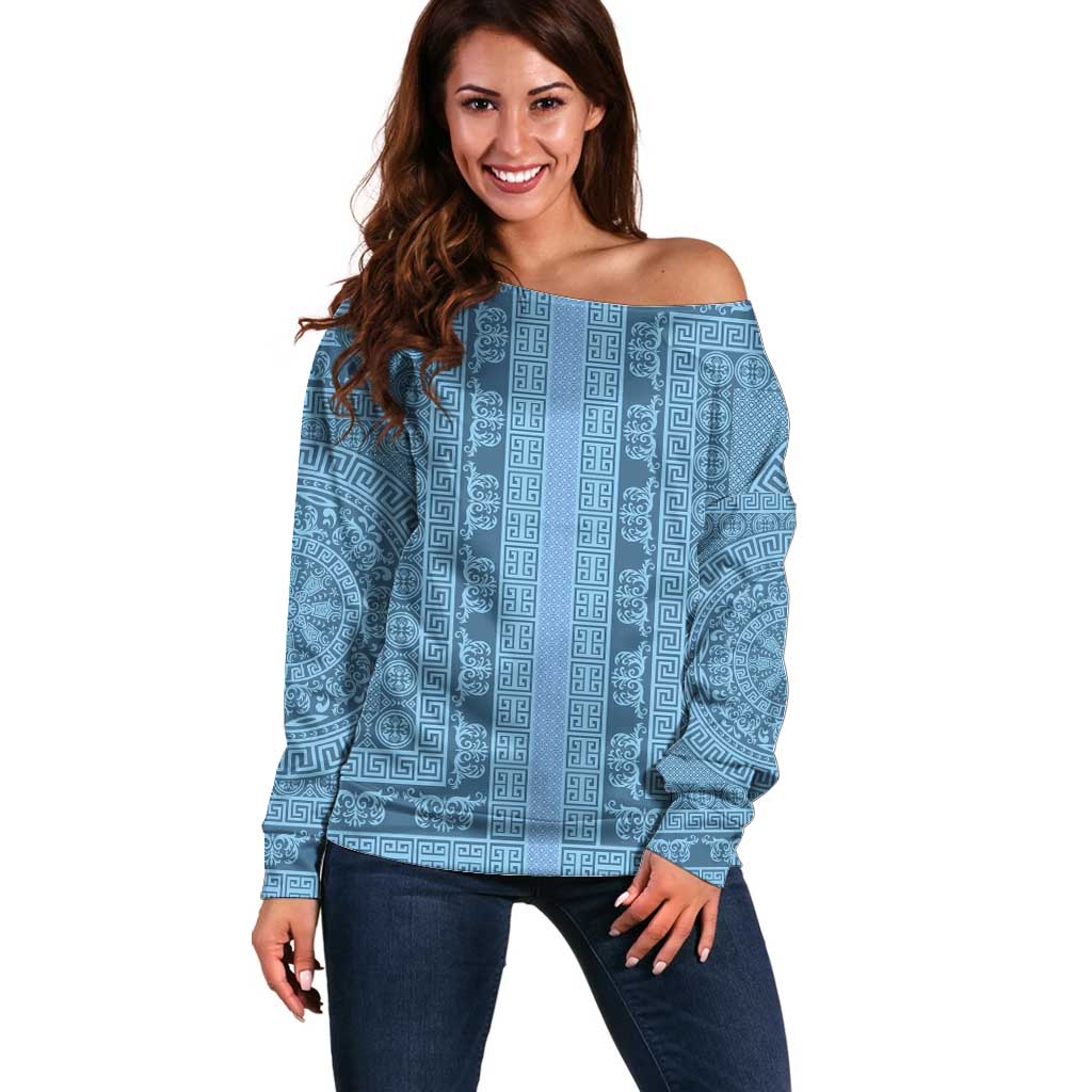 Greek Key Pattern Off Shoulder Sweater Ancient Meander Geometric Art