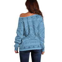 Greek Key Pattern Off Shoulder Sweater Ancient Meander Geometric Art