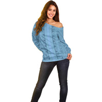 Greek Key Pattern Off Shoulder Sweater Ancient Meander Geometric Art