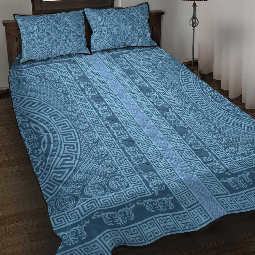 Greek Key Pattern Quilt Bed Set Ancient Meander Geometric Art