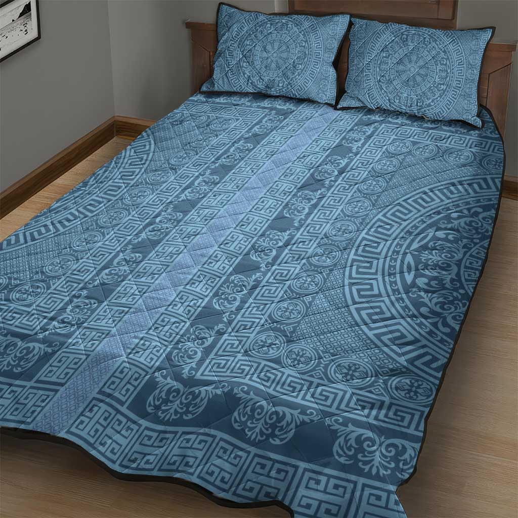Greek Key Pattern Quilt Bed Set Ancient Meander Geometric Art
