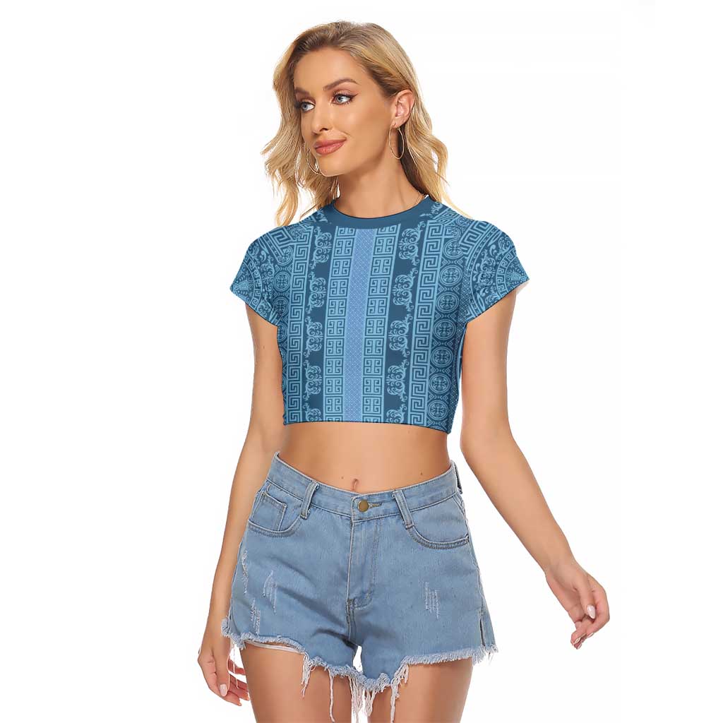 Greek Key Pattern Raglan Cropped T Shirt Ancient Meander Geometric Art
