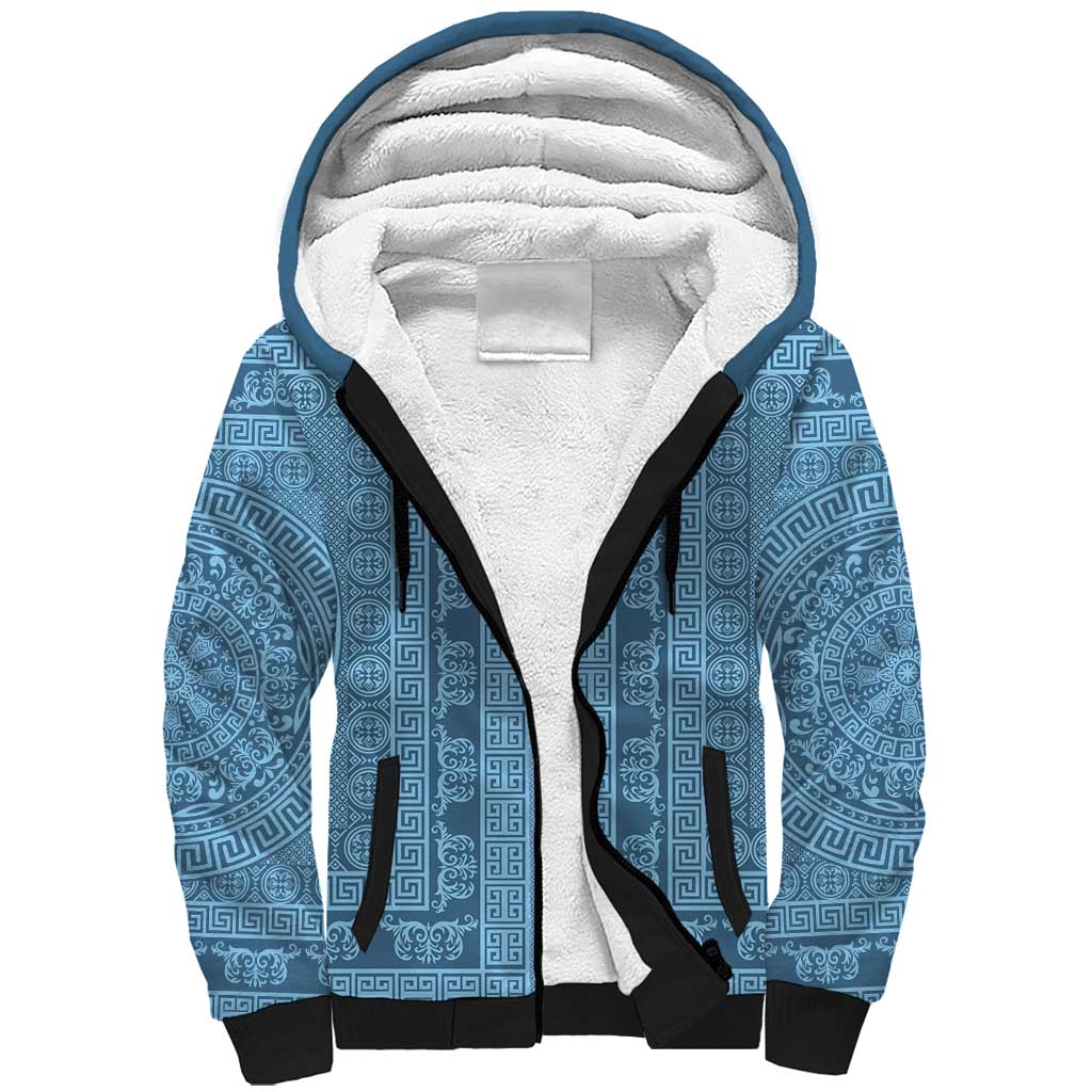 Greek Key Pattern Sherpa Hoodie Ancient Meander Geometric Art