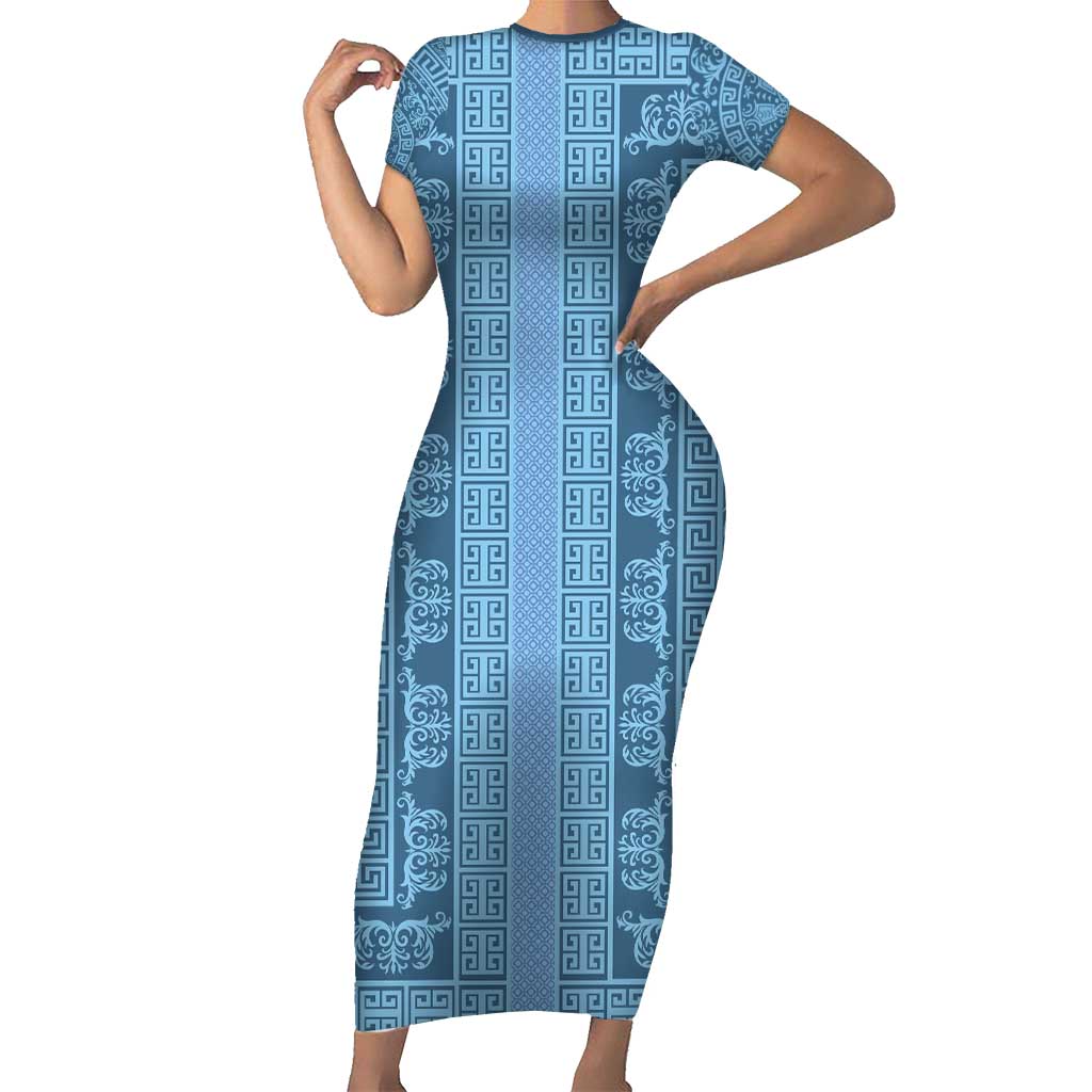 Greek Key Pattern Short Sleeve Bodycon Dress Ancient Meander Geometric Art