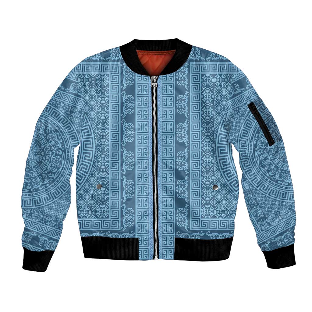 Greek Key Pattern Sleeve Zip Bomber Jacket Ancient Meander Geometric Art