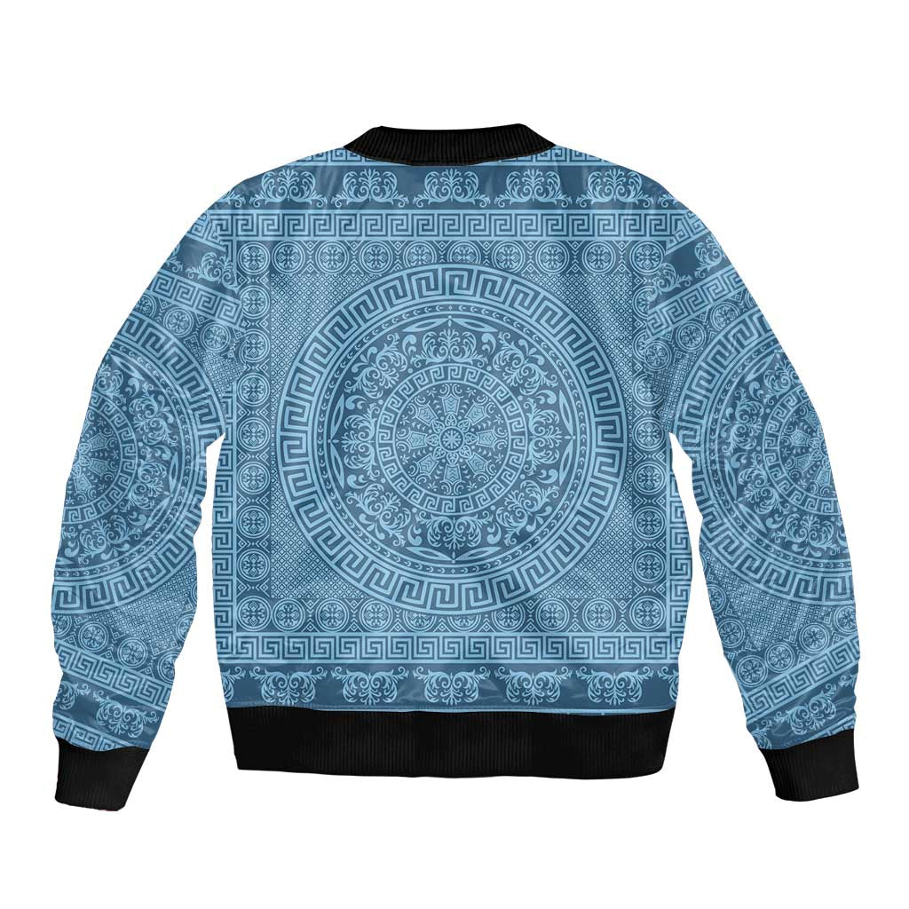 Greek Key Pattern Sleeve Zip Bomber Jacket Ancient Meander Geometric Art