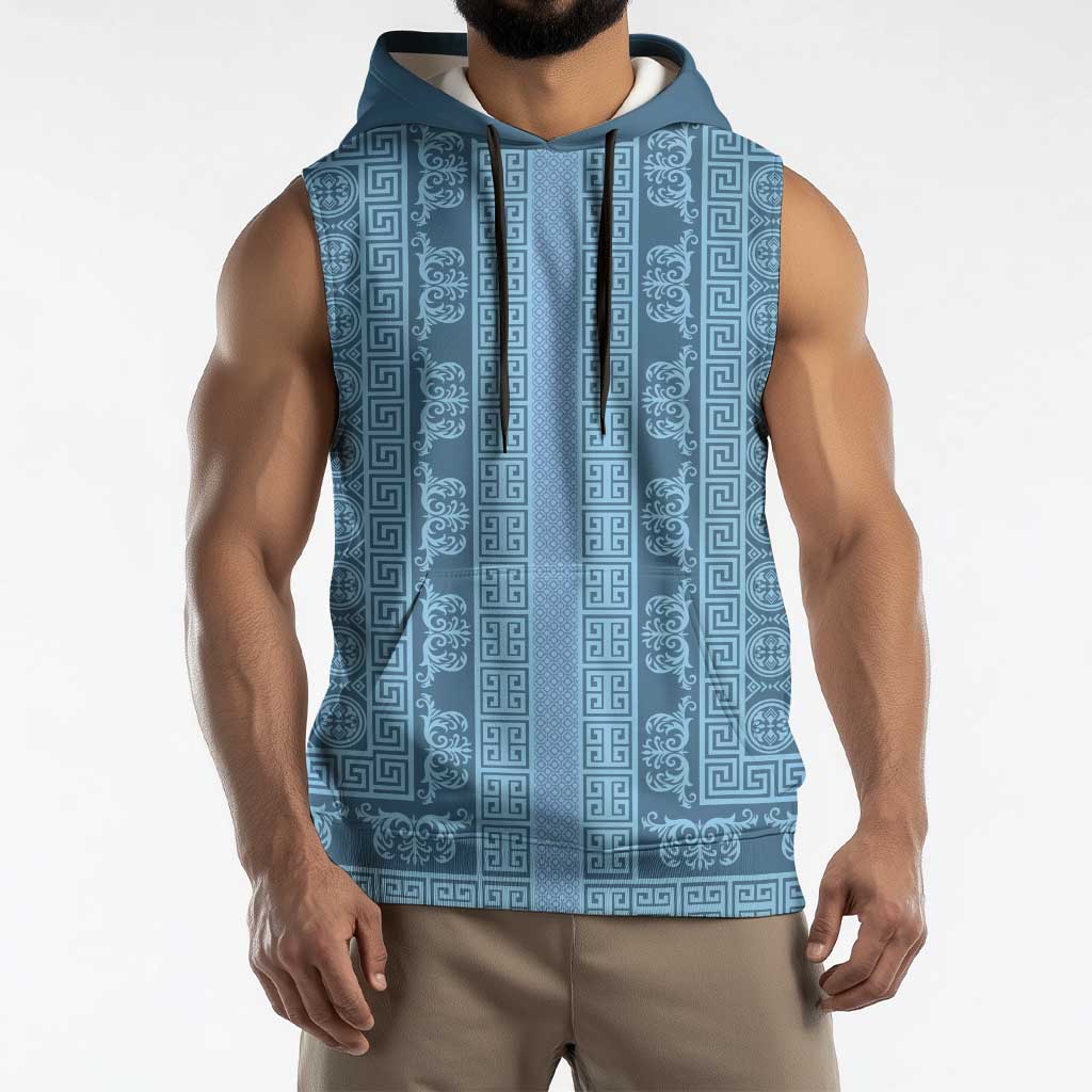 Greek Key Pattern Sleeveless Hoodie Ancient Meander Geometric Art