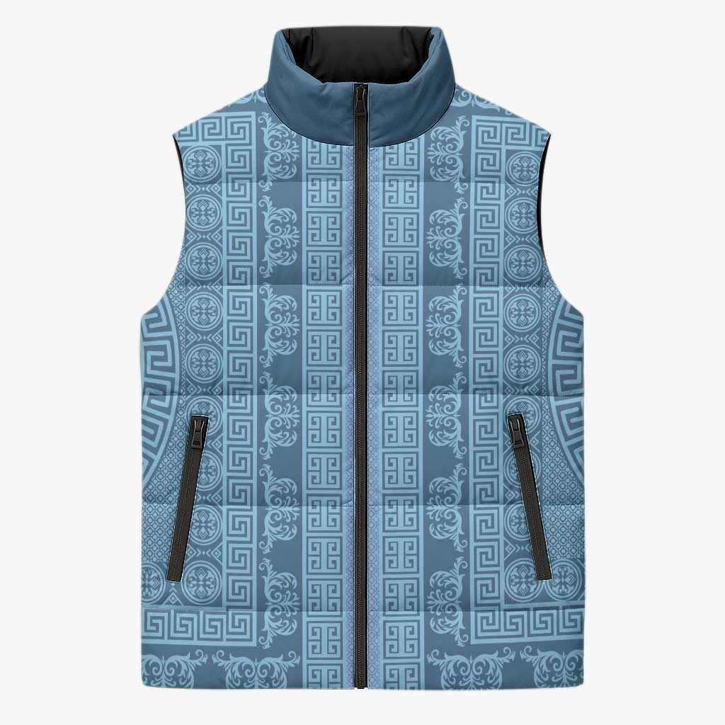 Greek Key Pattern Sleeveless Puffer Jacket Ancient Meander Geometric Art