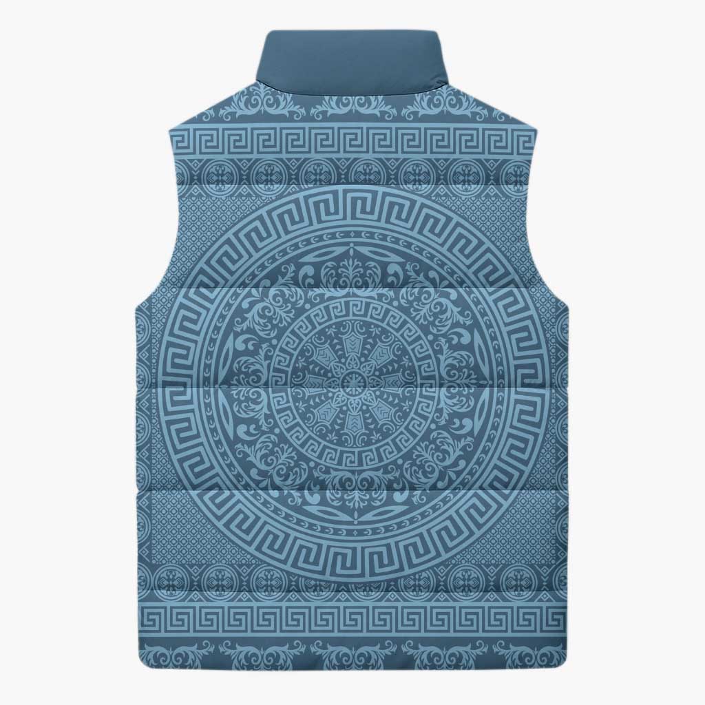 Greek Key Pattern Sleeveless Puffer Jacket Ancient Meander Geometric Art