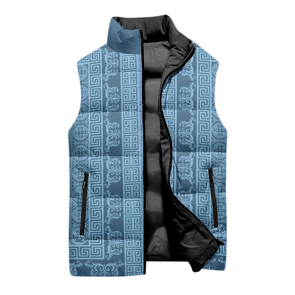 Greek Key Pattern Sleeveless Puffer Jacket Ancient Meander Geometric Art