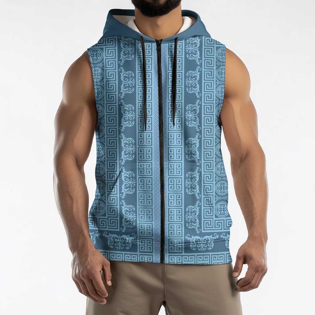 Greek Key Pattern Sleeveless Zip Hoodie Ancient Meander Geometric Art