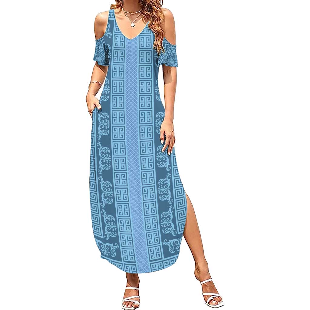 Greek Key Pattern Summer Maxi Dress Ancient Meander Geometric Art