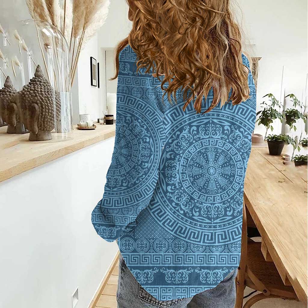 Greek Key Pattern Women Casual Shirt Ancient Meander Geometric Art