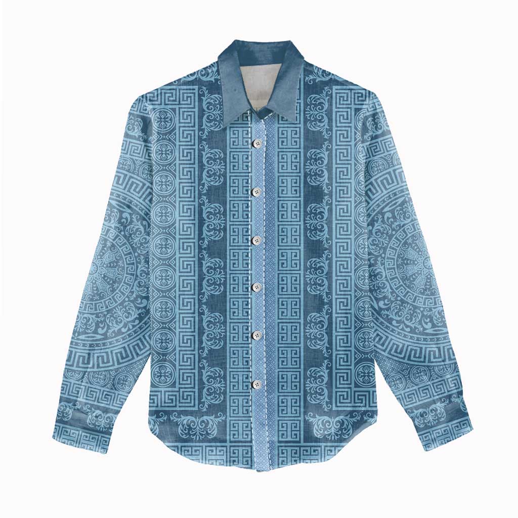 Greek Key Pattern Women Casual Shirt Ancient Meander Geometric Art