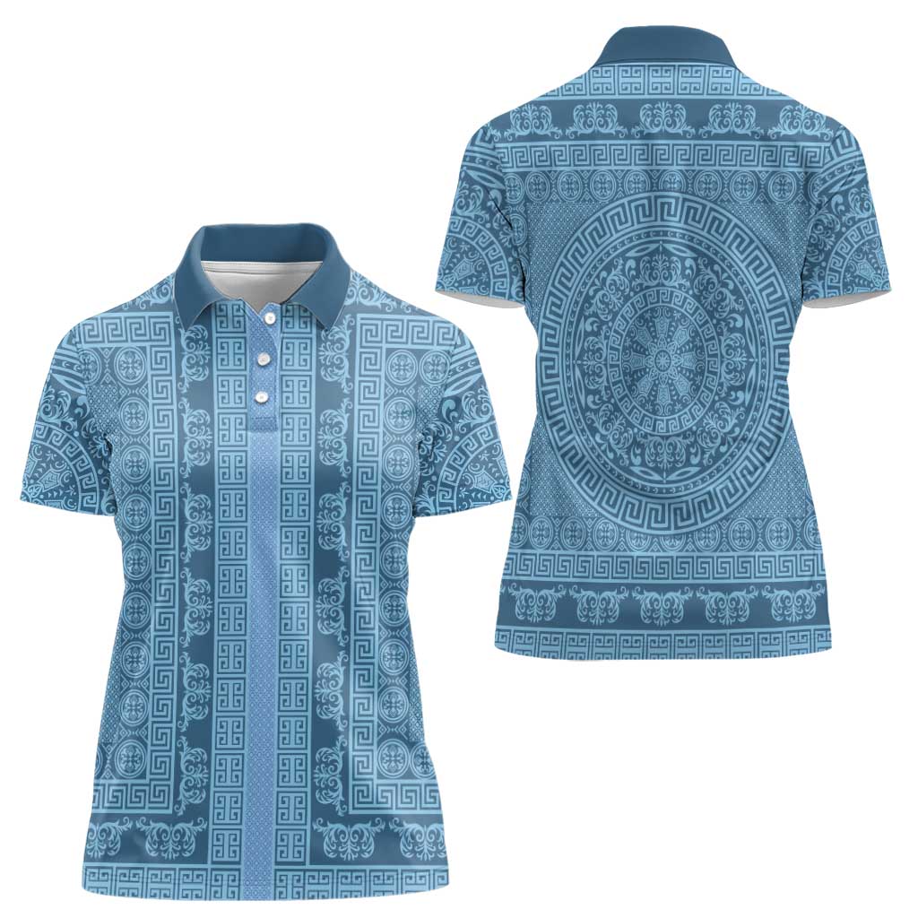 Greek Key Pattern Women Polo Shirt Ancient Meander Geometric Art