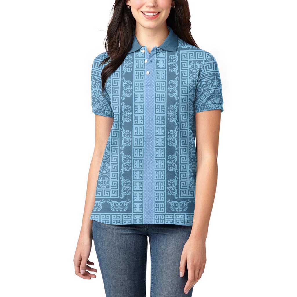 Greek Key Pattern Women Polo Shirt Ancient Meander Geometric Art
