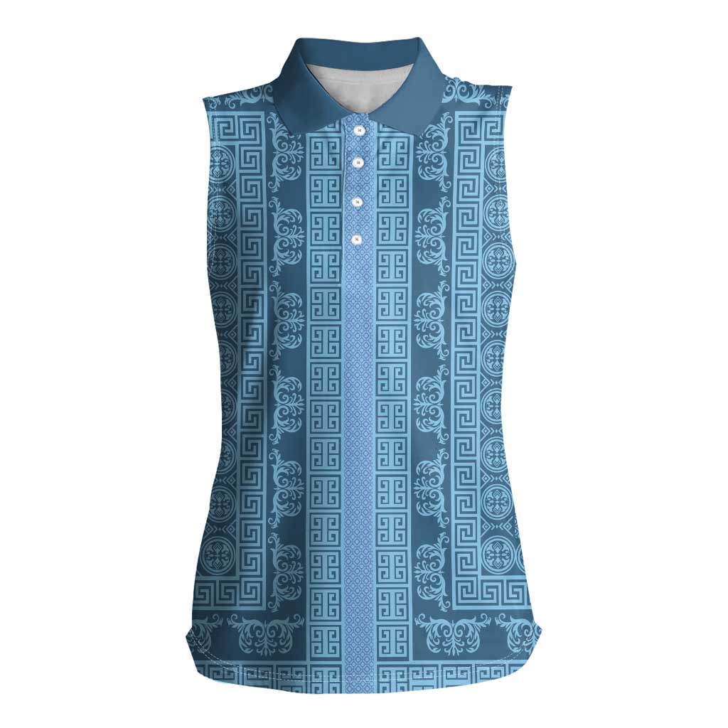 Greek Key Pattern Women Sleeveless Polo Shirt Ancient Meander Geometric Art