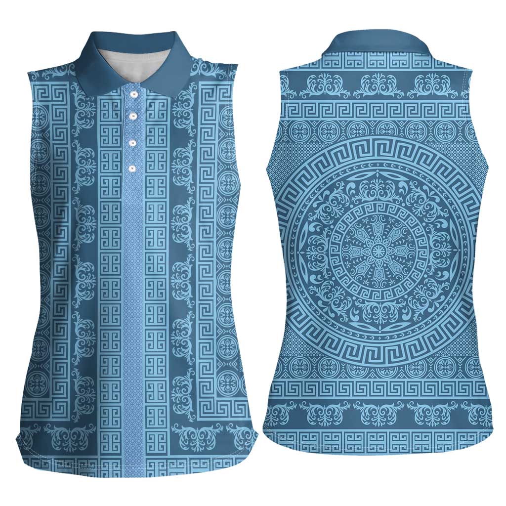 Greek Key Pattern Women Sleeveless Polo Shirt Ancient Meander Geometric Art