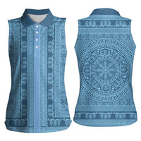 Greek Key Pattern Women Sleeveless Polo Shirt Ancient Meander Geometric Art