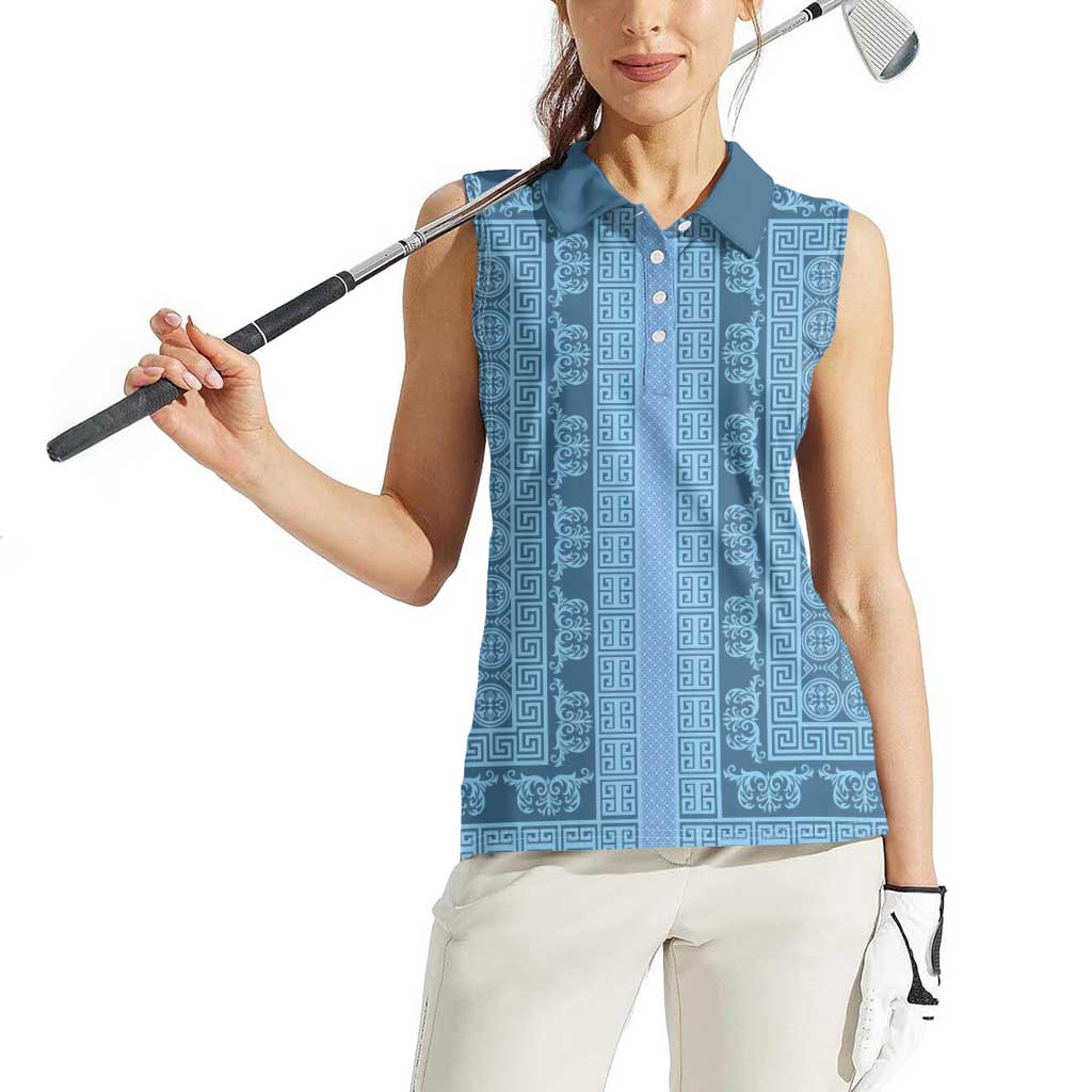 Greek Key Pattern Women Sleeveless Polo Shirt Ancient Meander Geometric Art
