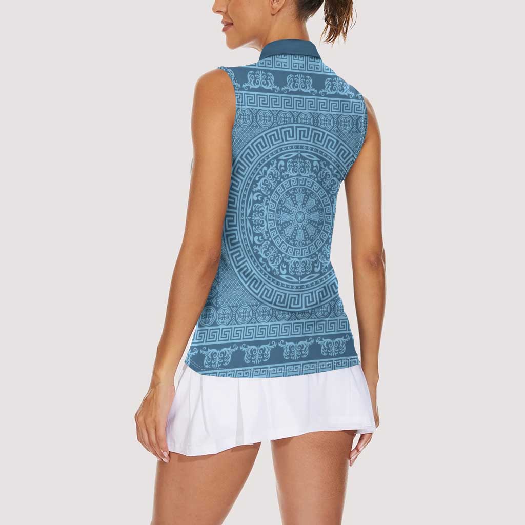 Greek Key Pattern Women Sleeveless Polo Shirt Ancient Meander Geometric Art