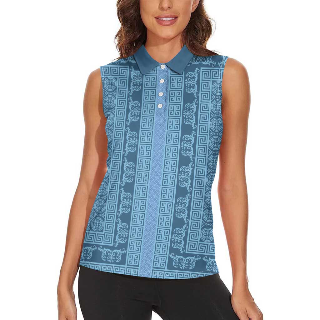 Greek Key Pattern Women Sleeveless Polo Shirt Ancient Meander Geometric Art