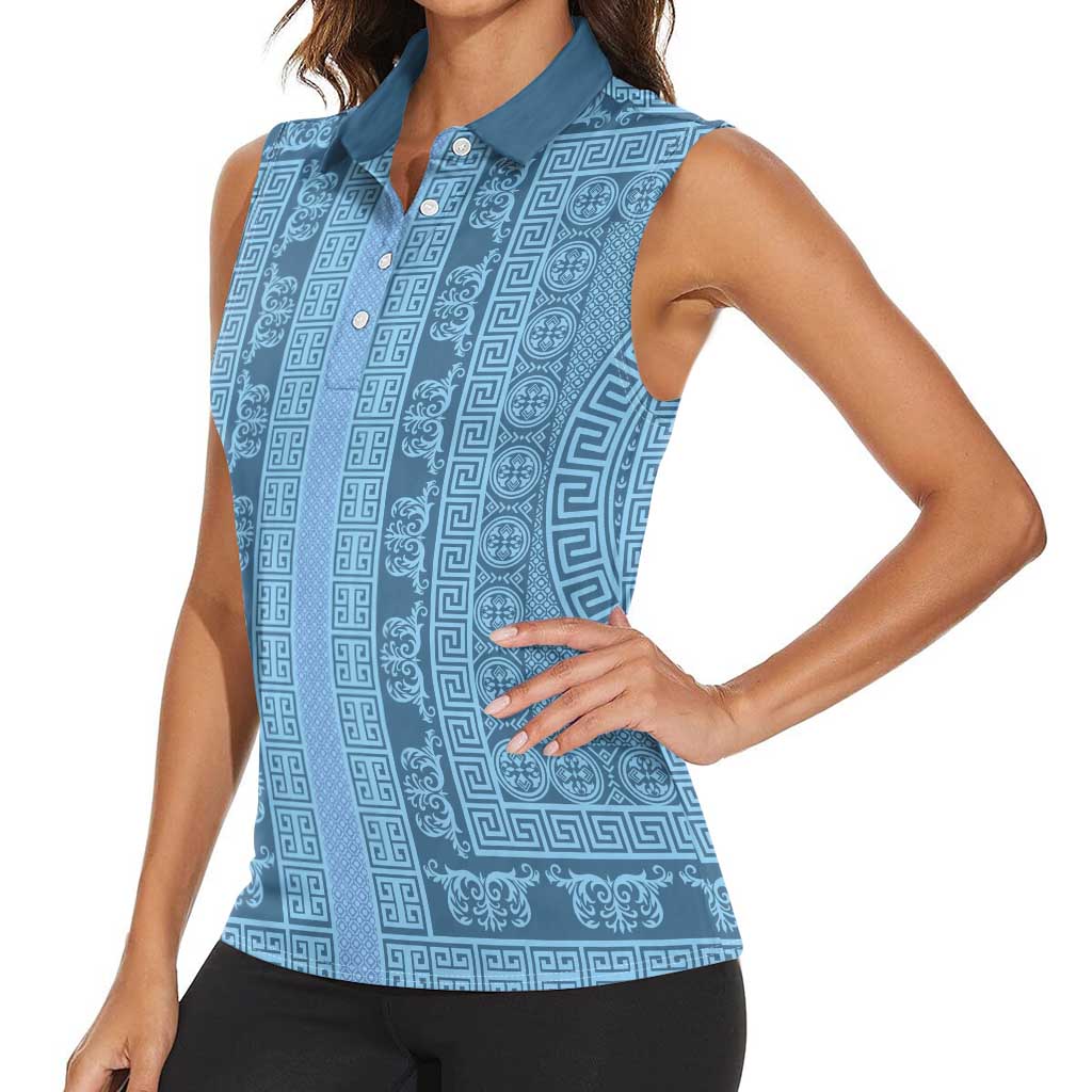 Greek Key Pattern Women Sleeveless Polo Shirt Ancient Meander Geometric Art
