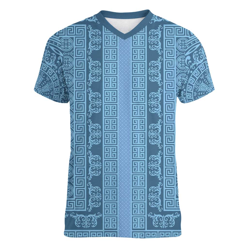 Greek Key Pattern Women V-Neck T-Shirt Ancient Meander Geometric Art