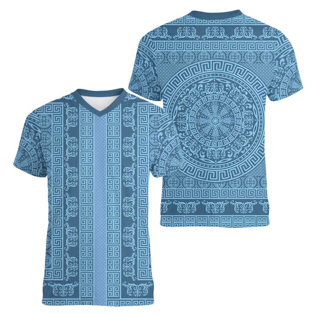 Greek Key Pattern Women V-Neck T-Shirt Ancient Meander Geometric Art