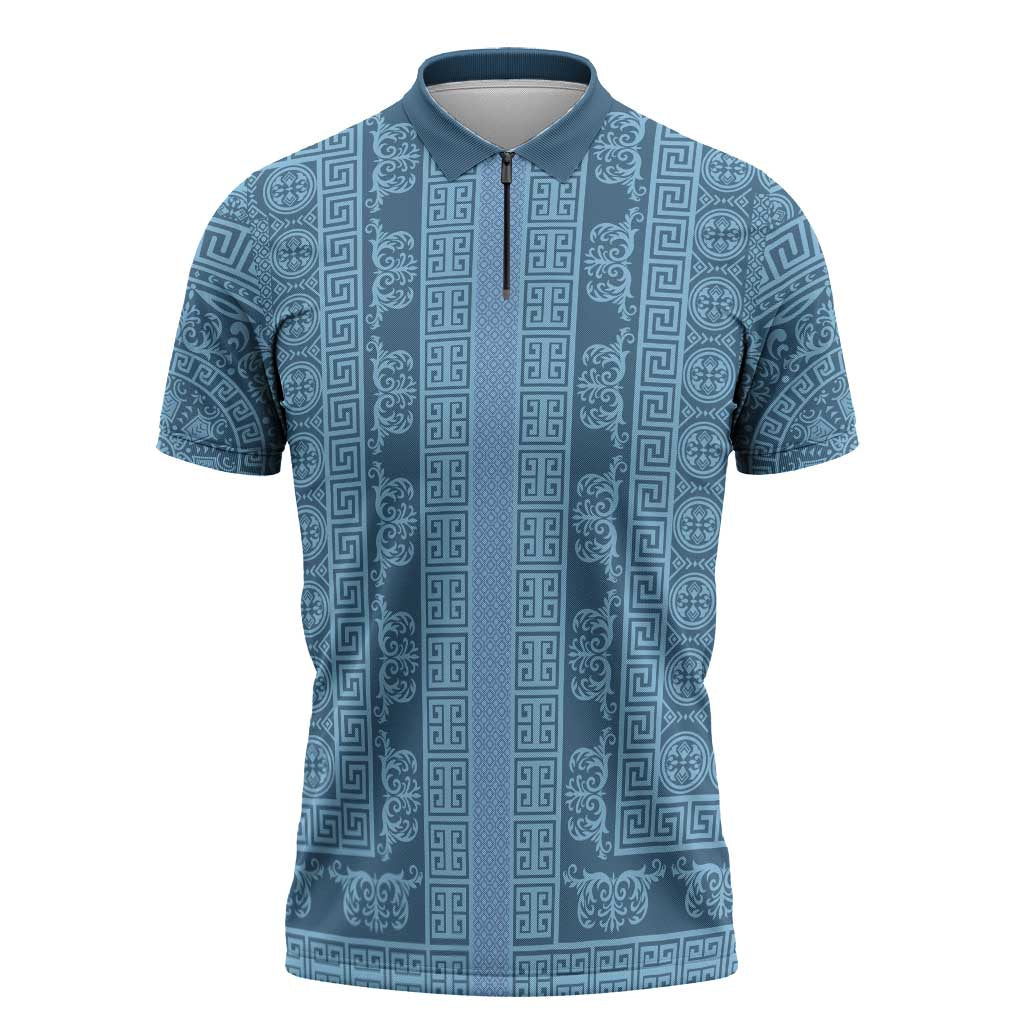 Greek Key Pattern Zipper Polo Shirt Ancient Meander Geometric Art