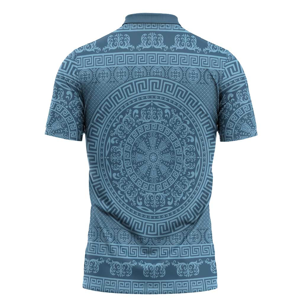 Greek Key Pattern Zipper Polo Shirt Ancient Meander Geometric Art