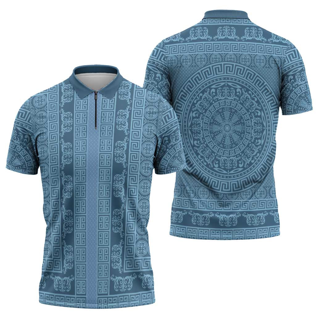 Greek Key Pattern Zipper Polo Shirt Ancient Meander Geometric Art